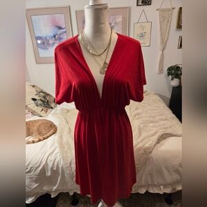 Vibrant Red V-Neck Dress/ Coverup